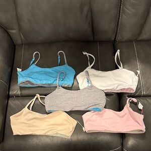 Pack of 5 Girls' Stretch Crop Bralettes — Blue, White, Gray, Beige, Pink